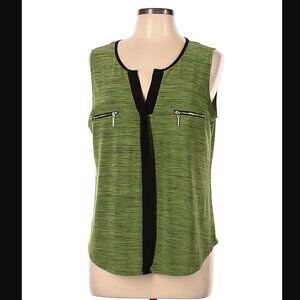 Ava James Sleeveless Split Neck Blouse Green Marled